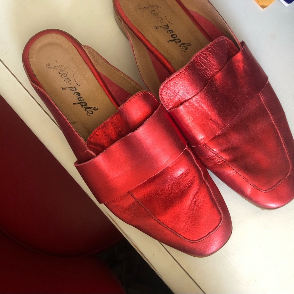 Free People Shiny Red Flats Mules